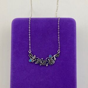 💛 Sterling Silver Floral Vine Necklace | Blue Opal Flower Garden Necklace